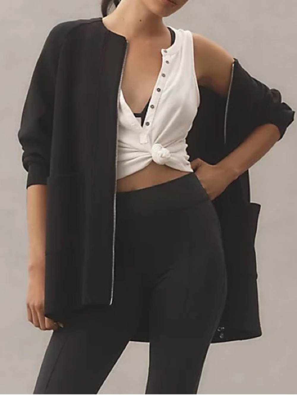 Anthropologie VARLEY AUGUSTA ZIP-UP SWEATSHIRT Black Classic Jacket Lightweight